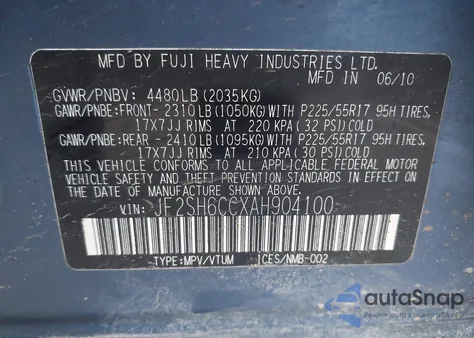 2010 Subaru Forester 2.5X Premium z USA, uszkodzony, nr VIN JF2SH6CCXAH904100